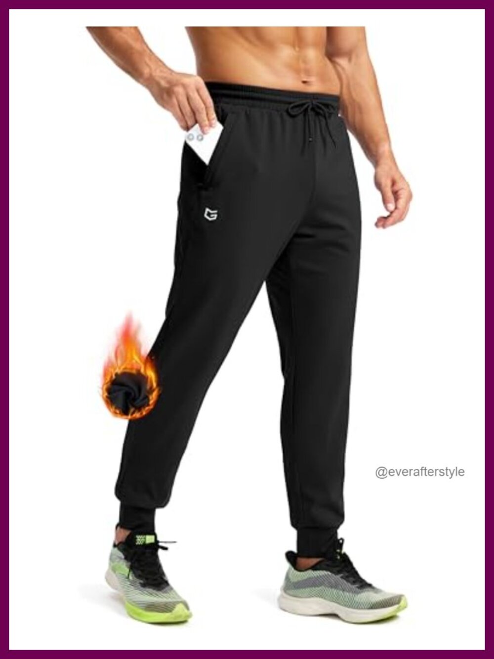 Men's Fleece Lined Joggers with Zipper Pockets Winter Warm Sweatpants
